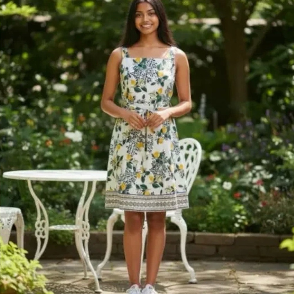 dressbarn Lemon Grove Midi Dress - White and Green